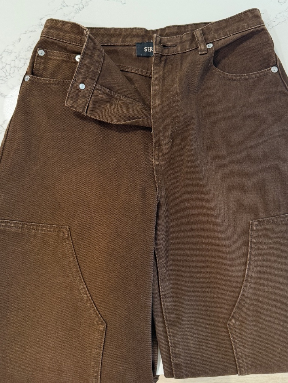SEROYA Marbel Barrel Carpenter Jeans | Size 27 | Vintage Brown - Picture 6 of 6